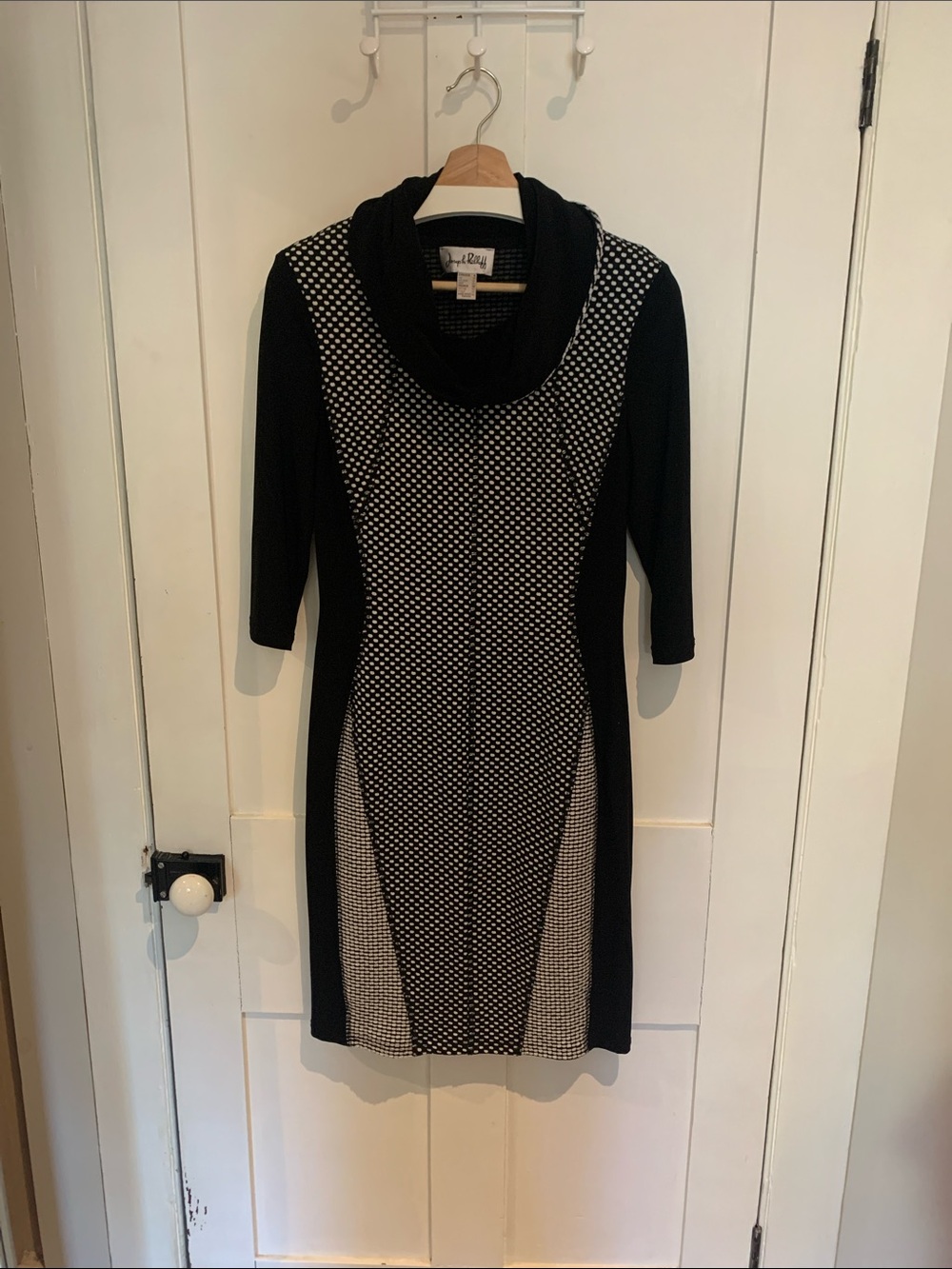 Joseph Ribkoff Black and White Knit Midi Dress